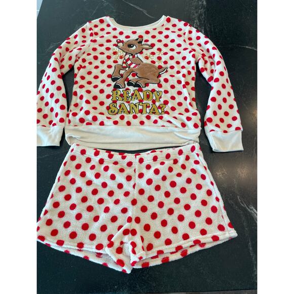 Rudolph Fuzzy  Fleece Christmas Pajama set women's Med - Picture 1 of 10